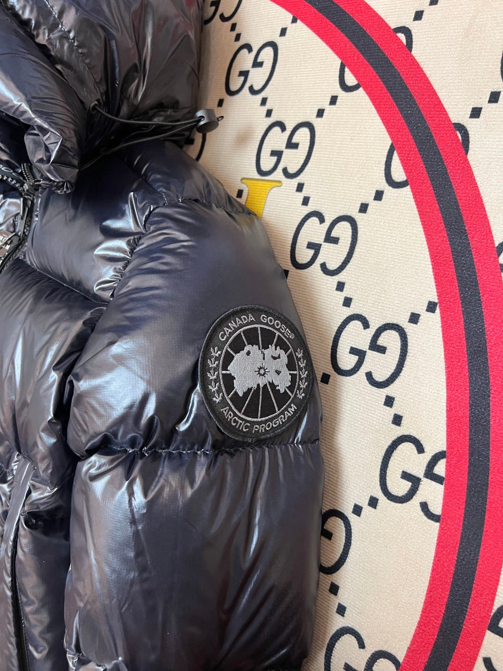 Canada Goose Black Glossy Puffer Jacket with Hood
