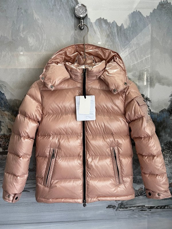 Moncler Rose Gold Maya Short Down Jacket with Detachable Hood