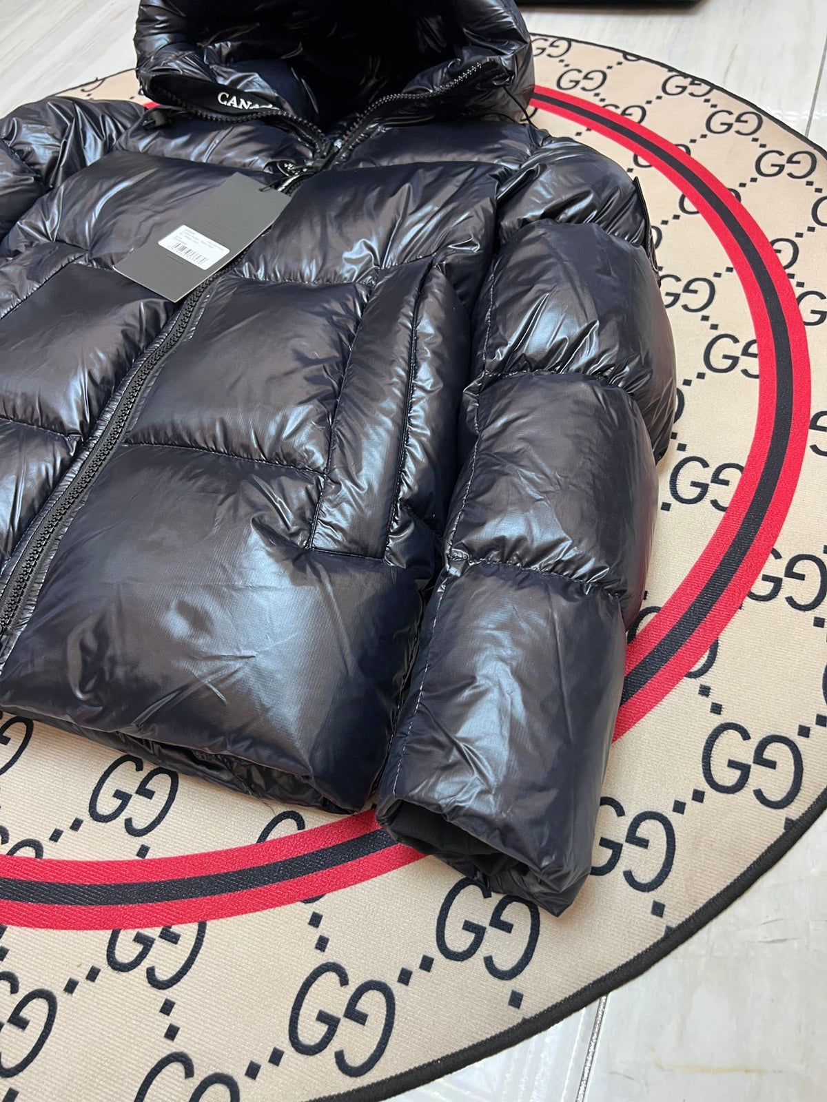 Canada Goose Black Glossy Puffer Jacket with Hood