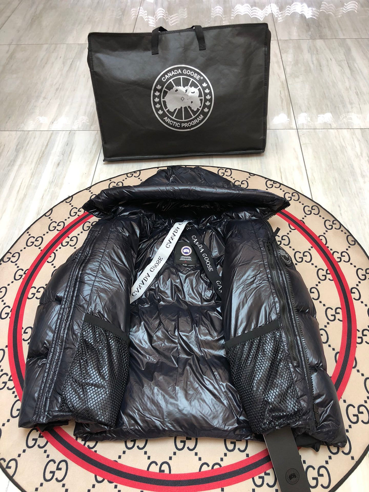 Canada Goose Black Glossy Puffer Jacket with Hood