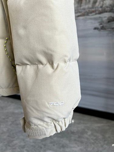 The North Face Cream Nuptse 700-Fill Down Jacket with Camel Contrast Yoke
