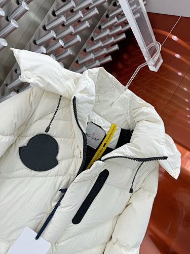 Moncler White Clairy Oversized Down Jacket with Stand Collar