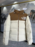 The North Face Cream Nuptse 700-Fill Down Jacket with Camel Contrast Yoke