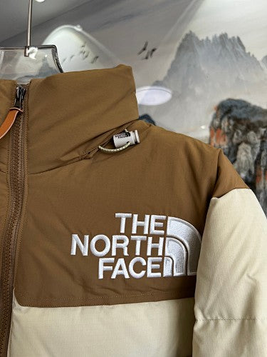 The North Face Cream Nuptse 700-Fill Down Jacket with Camel Contrast Yoke