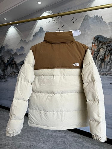 The North Face Cream Nuptse 700-Fill Down Jacket with Camel Contrast Yoke