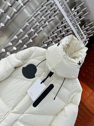 Moncler White Clairy Oversized Down Jacket with Stand Collar