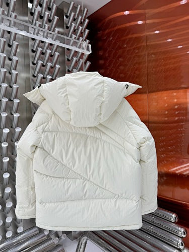 Moncler White Clairy Oversized Down Jacket with Stand Collar