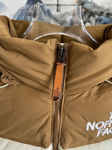 The North Face Cream Nuptse 700-Fill Down Jacket with Camel Contrast Yoke