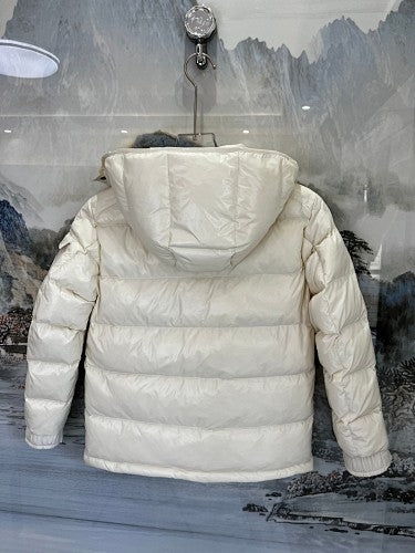 Moncler Ivory Montbeliard Short Down Jacket with Hood