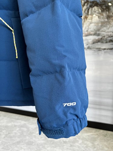 The North Face Blue Nuptse 700-Fill Down Jacket with Olive Contrast Yoke