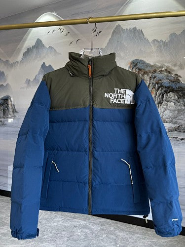The North Face Blue Nuptse 700-Fill Down Jacket with Olive Contrast Yoke