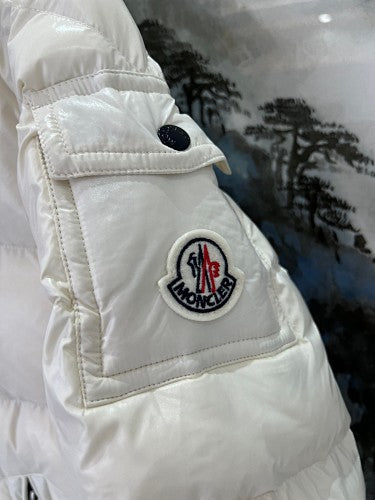 Moncler Ivory Montbeliard Short Down Jacket with Hood
