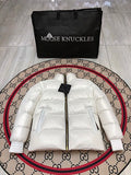 Moose Knuckles White High-Gloss Down Puffer Jacket with Nautical Logo Patch