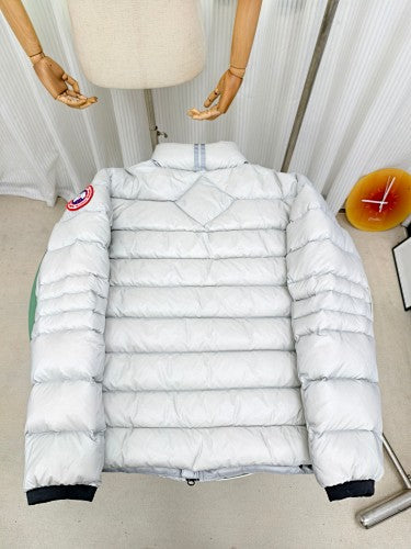 Canada Goose White Banded Down Jacket with Ribbed Trim