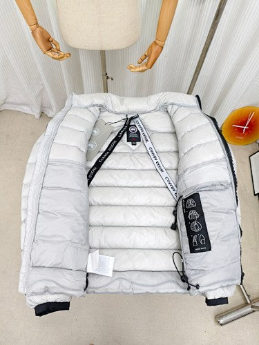 Canada Goose White Banded Down Jacket with Ribbed Trim