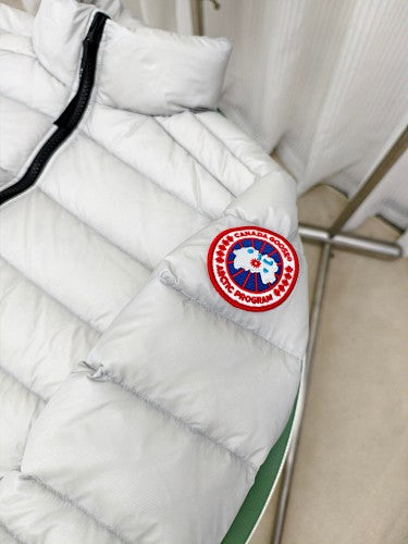 Canada Goose White Banded Down Jacket with Ribbed Trim