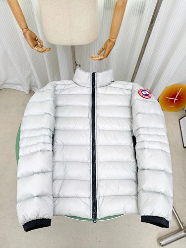 Canada Goose White Banded Down Jacket with Ribbed Trim