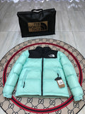 The North Face Mint Nuptse 700-Fill Down Jacket with Black Contrast Yoke