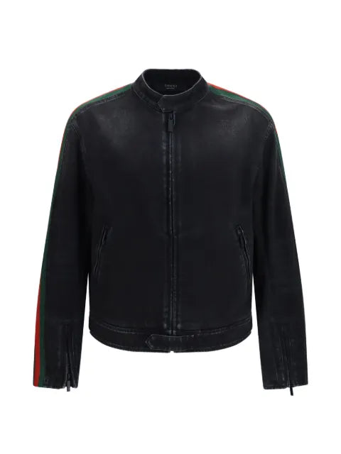 Gucci cotton denim biker jacket with Web