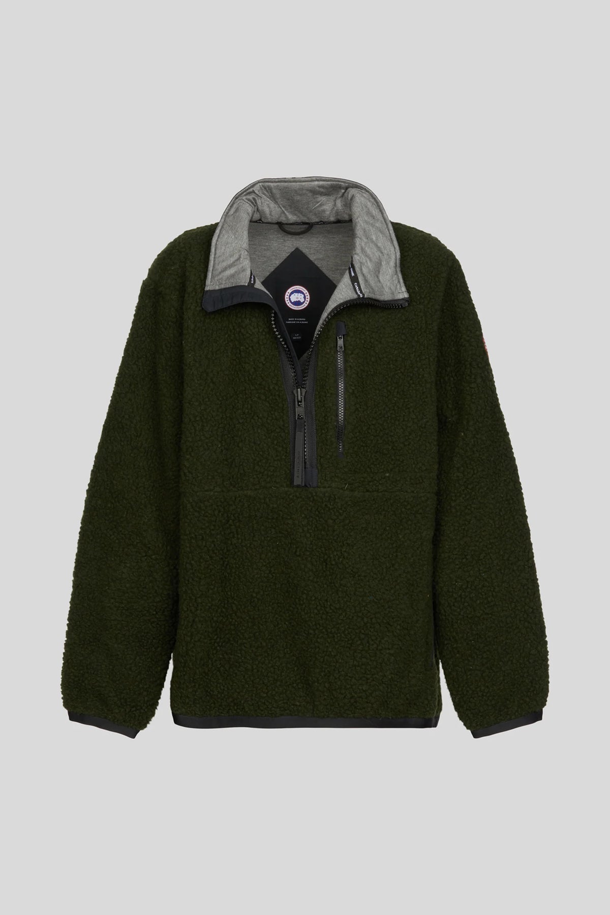 Canada Goose Dark Olive Half-Zip Fleece Pullover with Contrast Collar and Chest Pocket