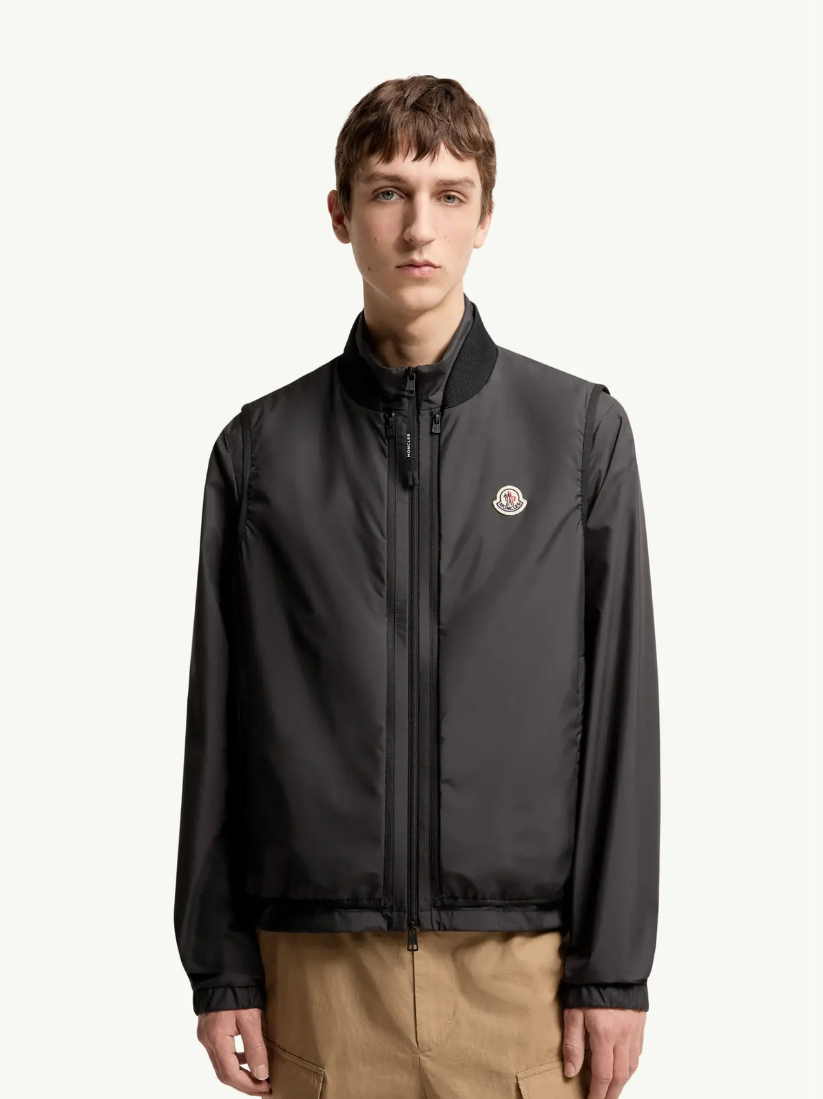 Moncler Charcoal Lightweight Technical Zip Jacket with Woven Logo Patch