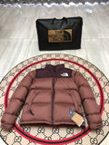 The North Face Brown Nuptse 700-Fill Down Jacket with Dark Burgundy Contrast Yoke