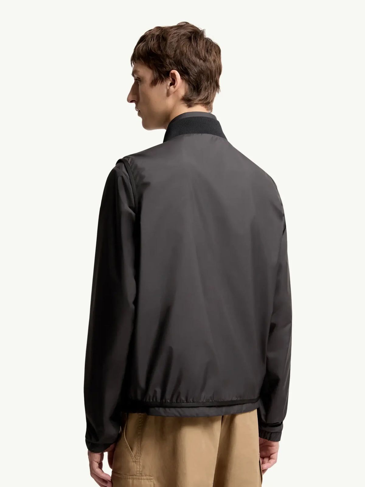 Moncler Charcoal Lightweight Technical Zip Jacket with Woven Logo Patch