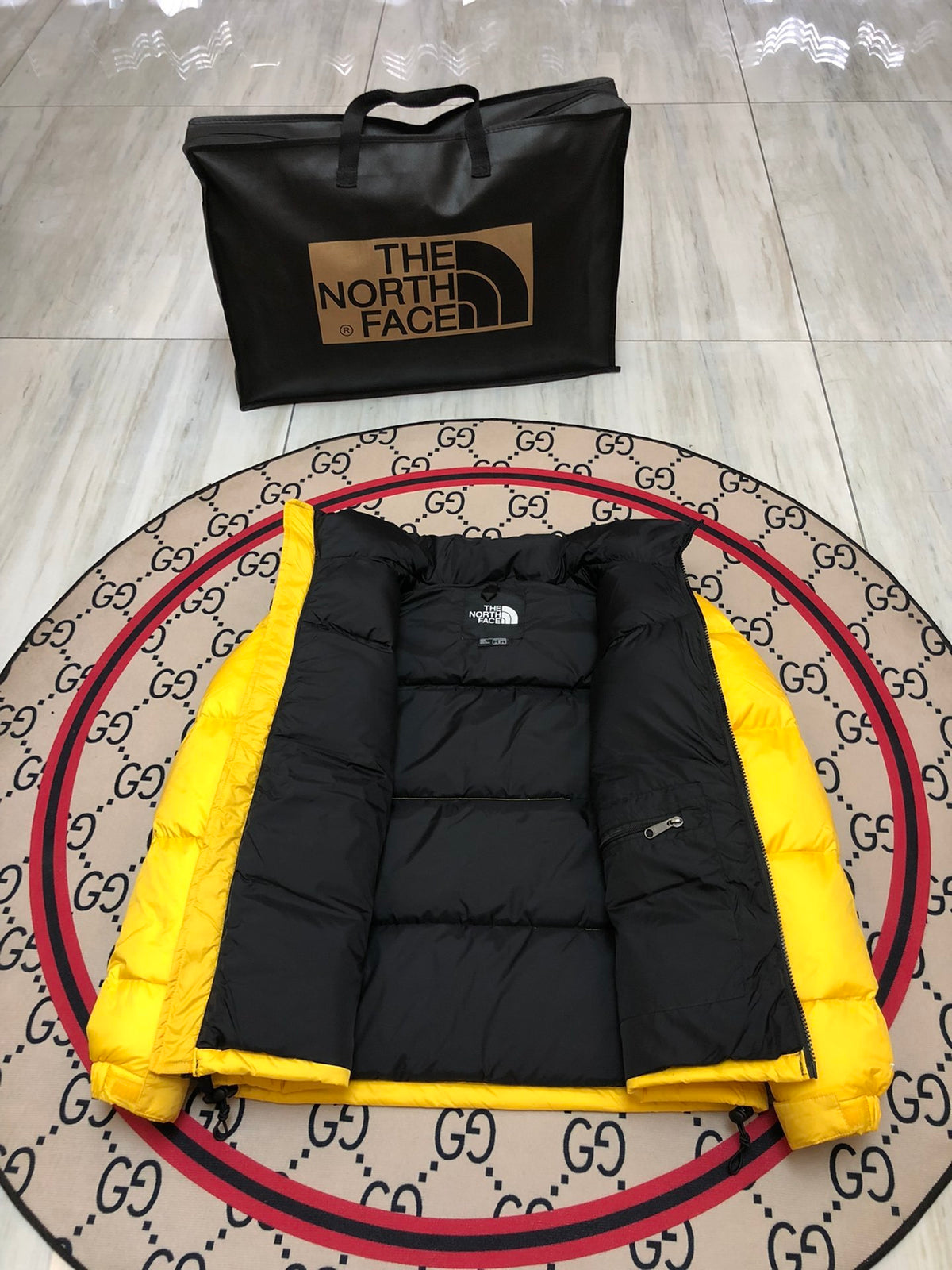 The North Face Yellow Nuptse 700-Fill Down Jacket with Black Contrast Yoke