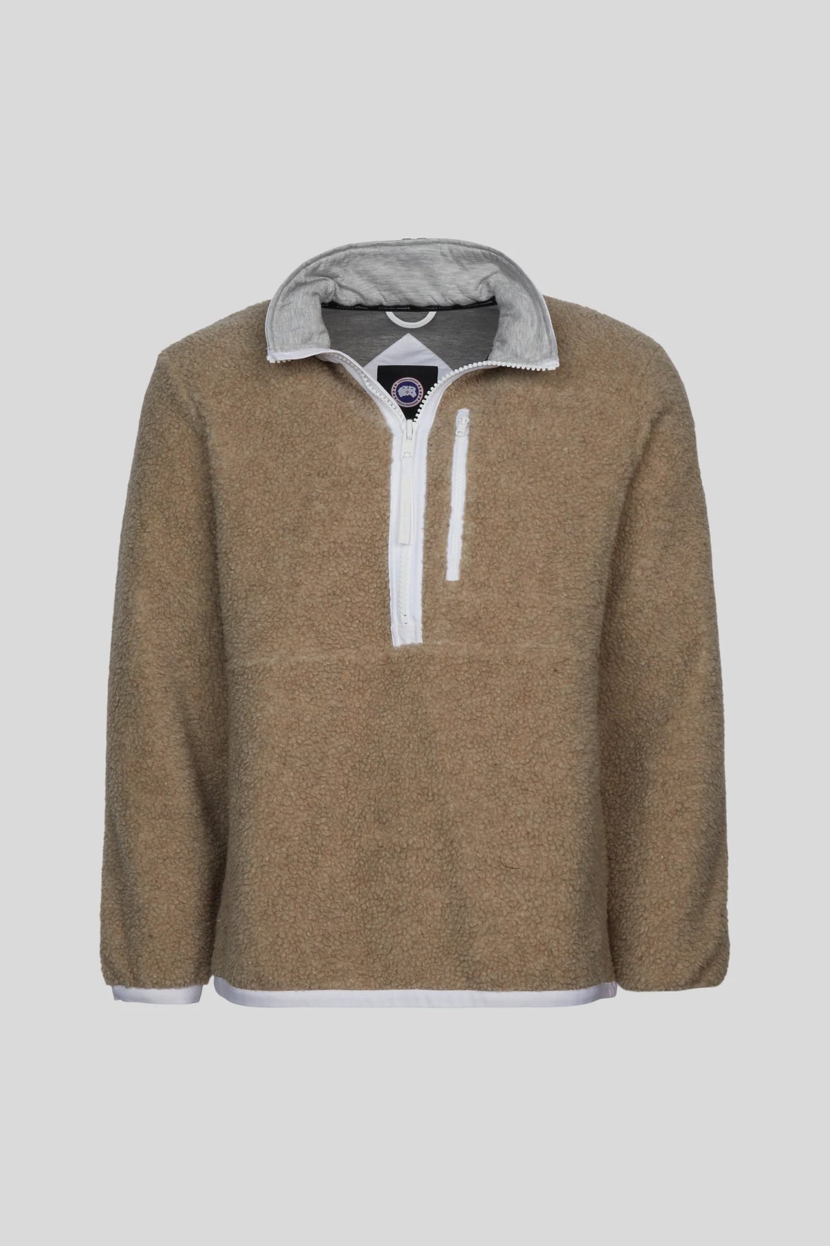Canada Goose Sand Beige Half-Zip Fleece Pullover with Contrast Collar and Chest Pocket