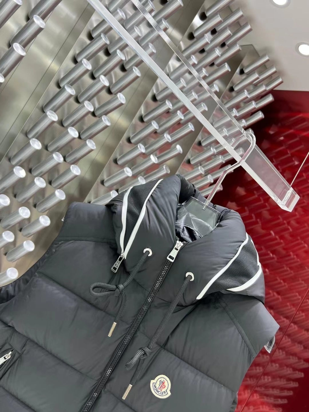 Moncler Charcoal Down Vest with Detachable Hood