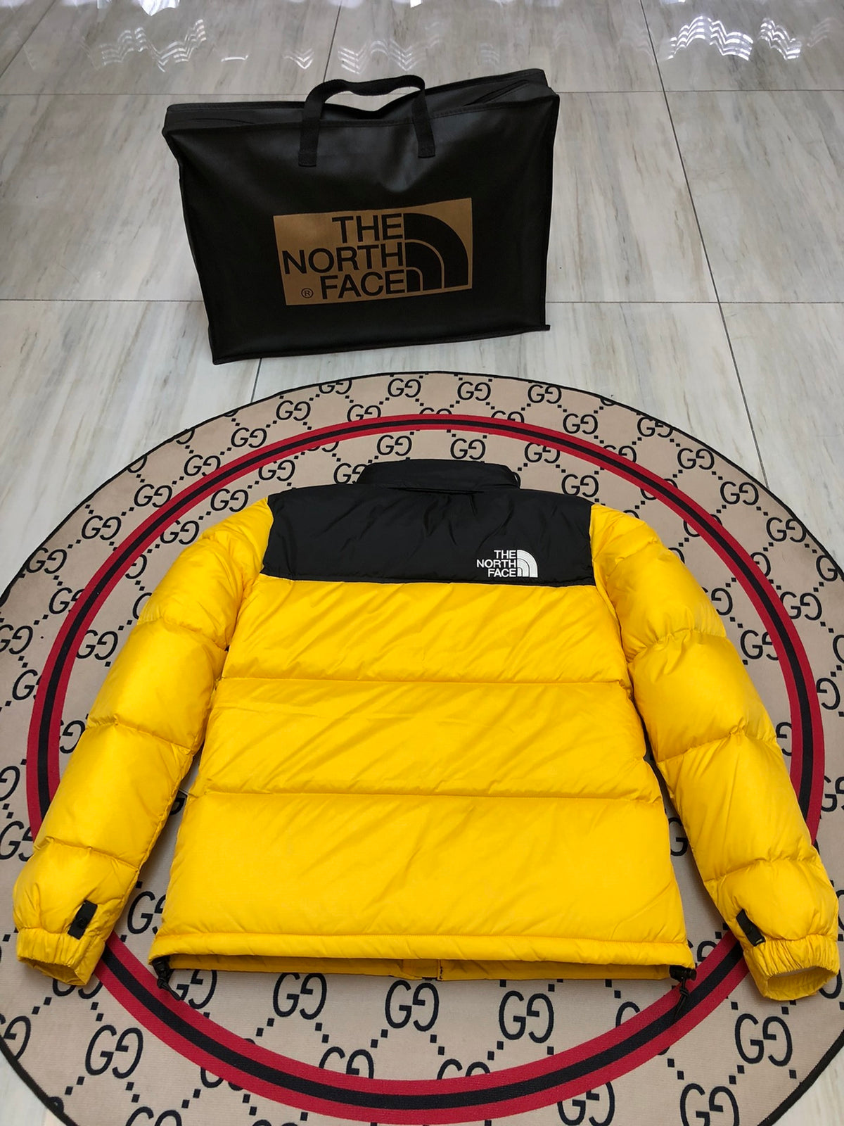 The North Face Yellow Nuptse 700-Fill Down Jacket with Black Contrast Yoke
