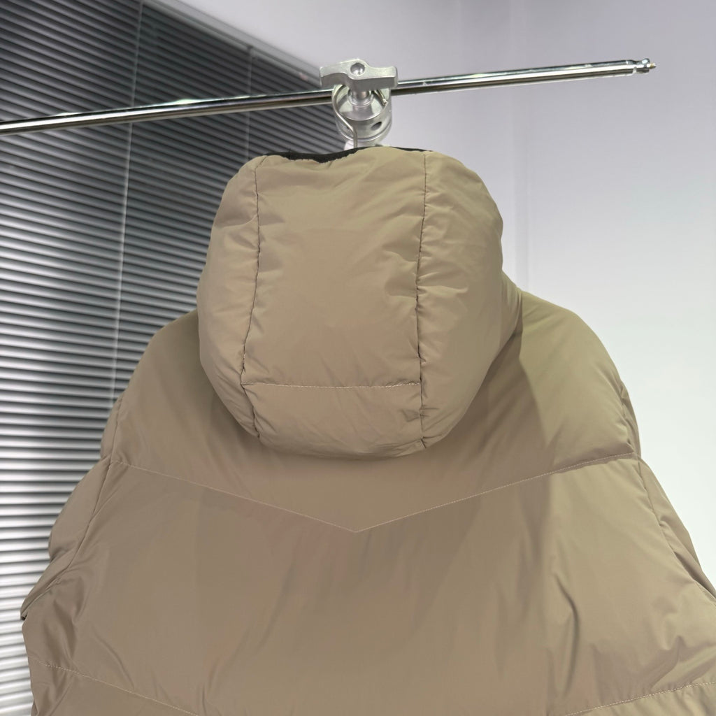 Moncler Grenoble Camel Chaberton Hooded Down Jacket with Tricolor Zip Detail