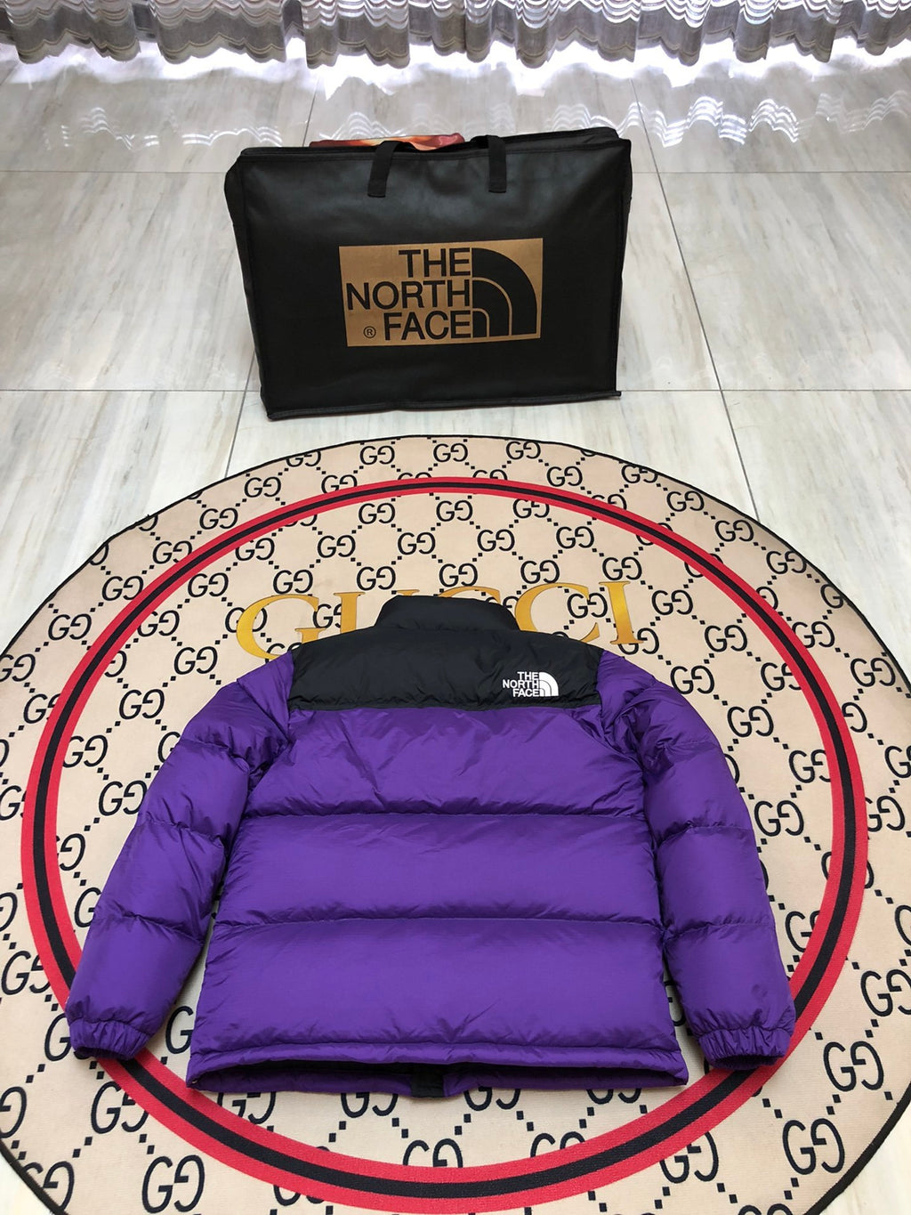 The North Face Purple Nuptse 700-Fill Down Jacket with Black Contrast Yoke