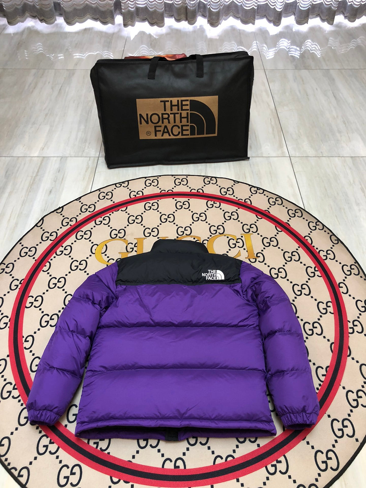 The North Face Purple Nuptse 700-Fill Down Jacket with Black Contrast Yoke