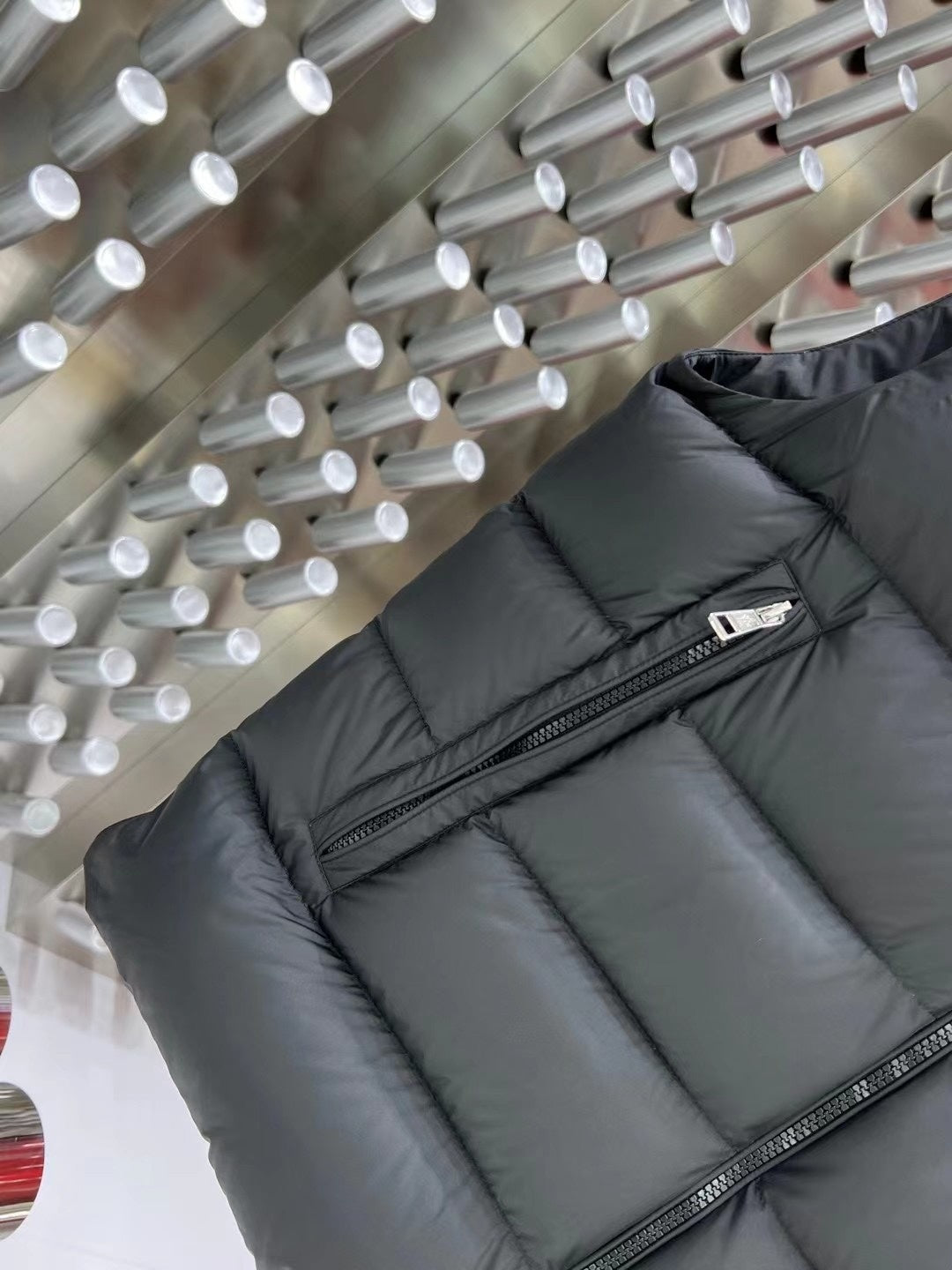 Moncler Charcoal Down Vest with Detachable Hood