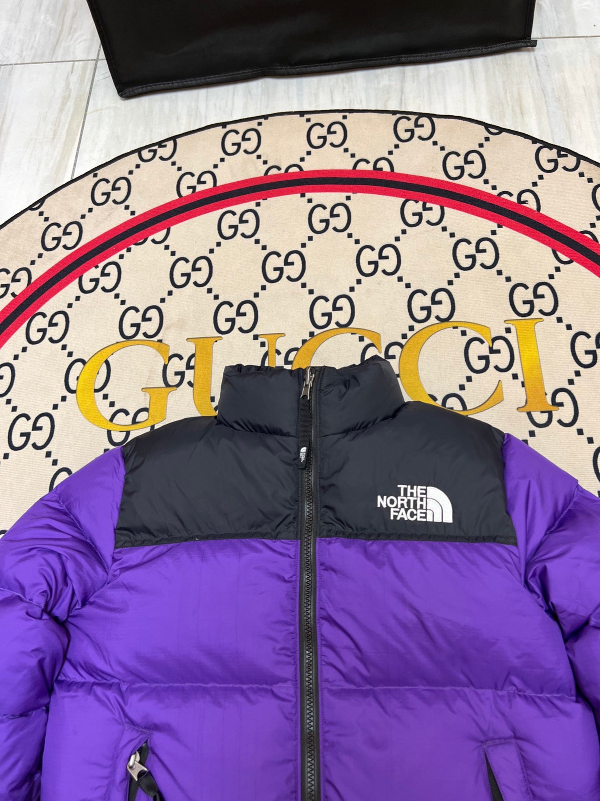 The North Face Purple Nuptse 700-Fill Down Jacket with Black Contrast Yoke