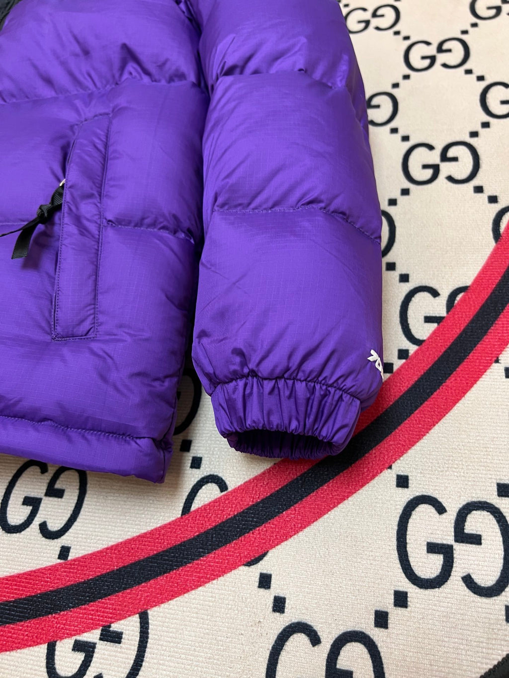 The North Face Purple Nuptse 700-Fill Down Jacket with Black Contrast Yoke