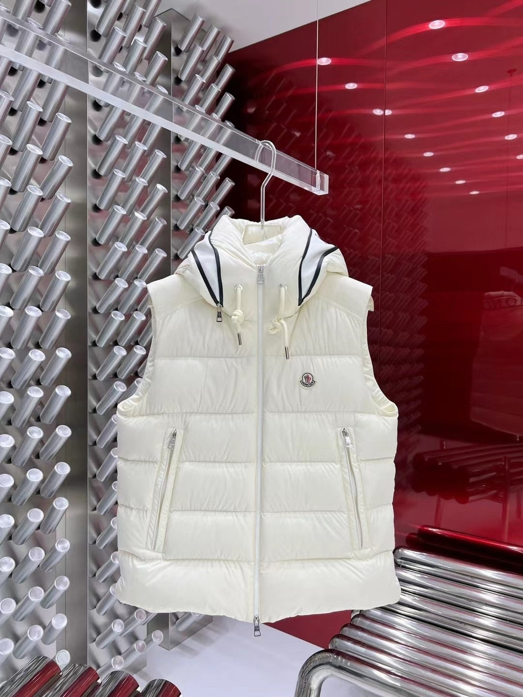 Moncler White Down Vest with Hood