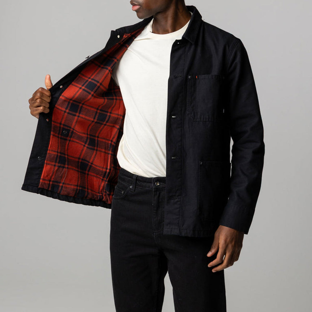 Finisterre Basset Flannel Lined Jacket: Black / Red Oxide