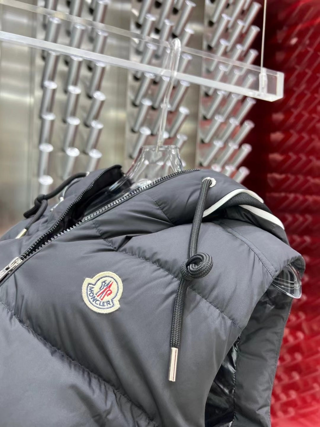 Moncler Charcoal Down Vest with Detachable Hood