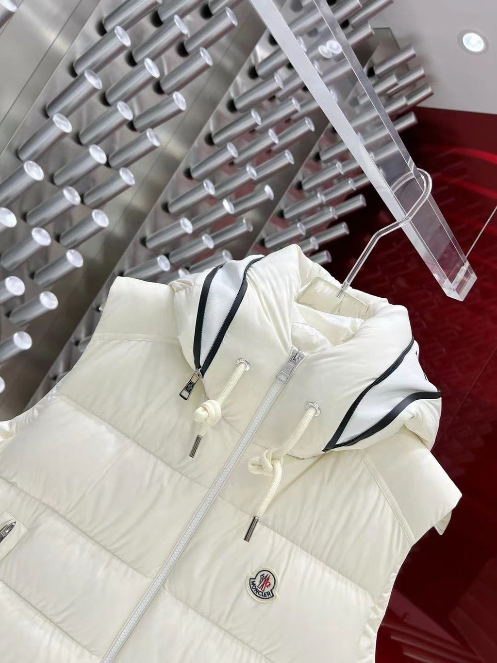 Moncler White Down Vest with Hood