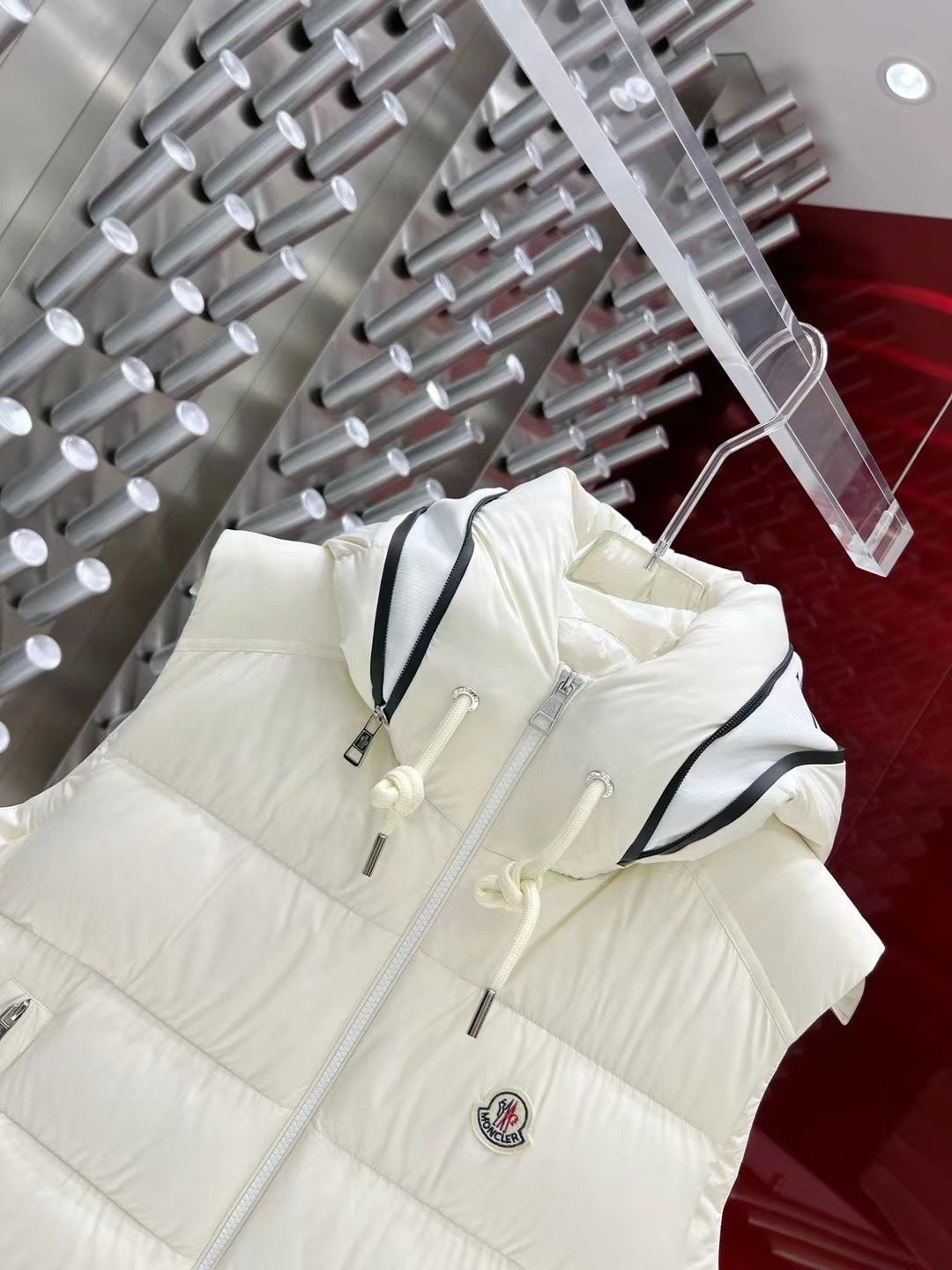 Moncler White Down Vest with Hood