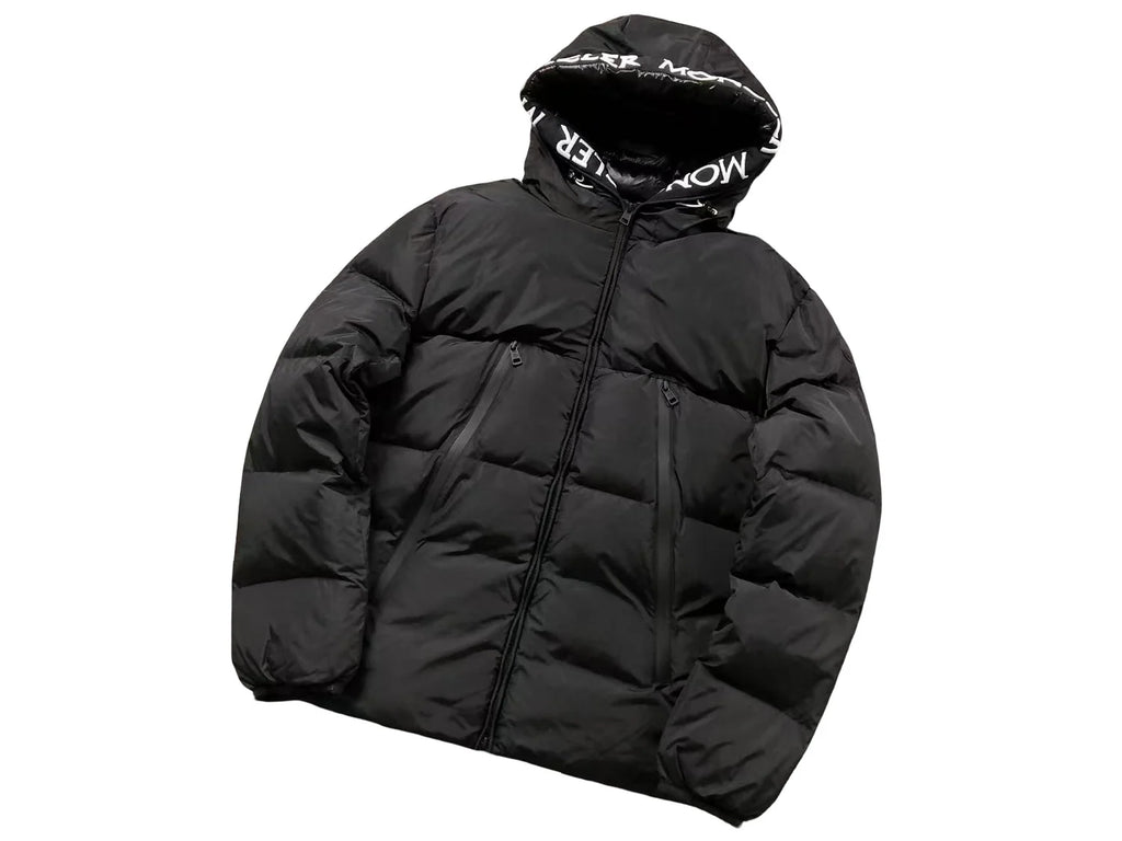 Moncler Black Filieres Hooded Down Jacket with Logo Hood Lining