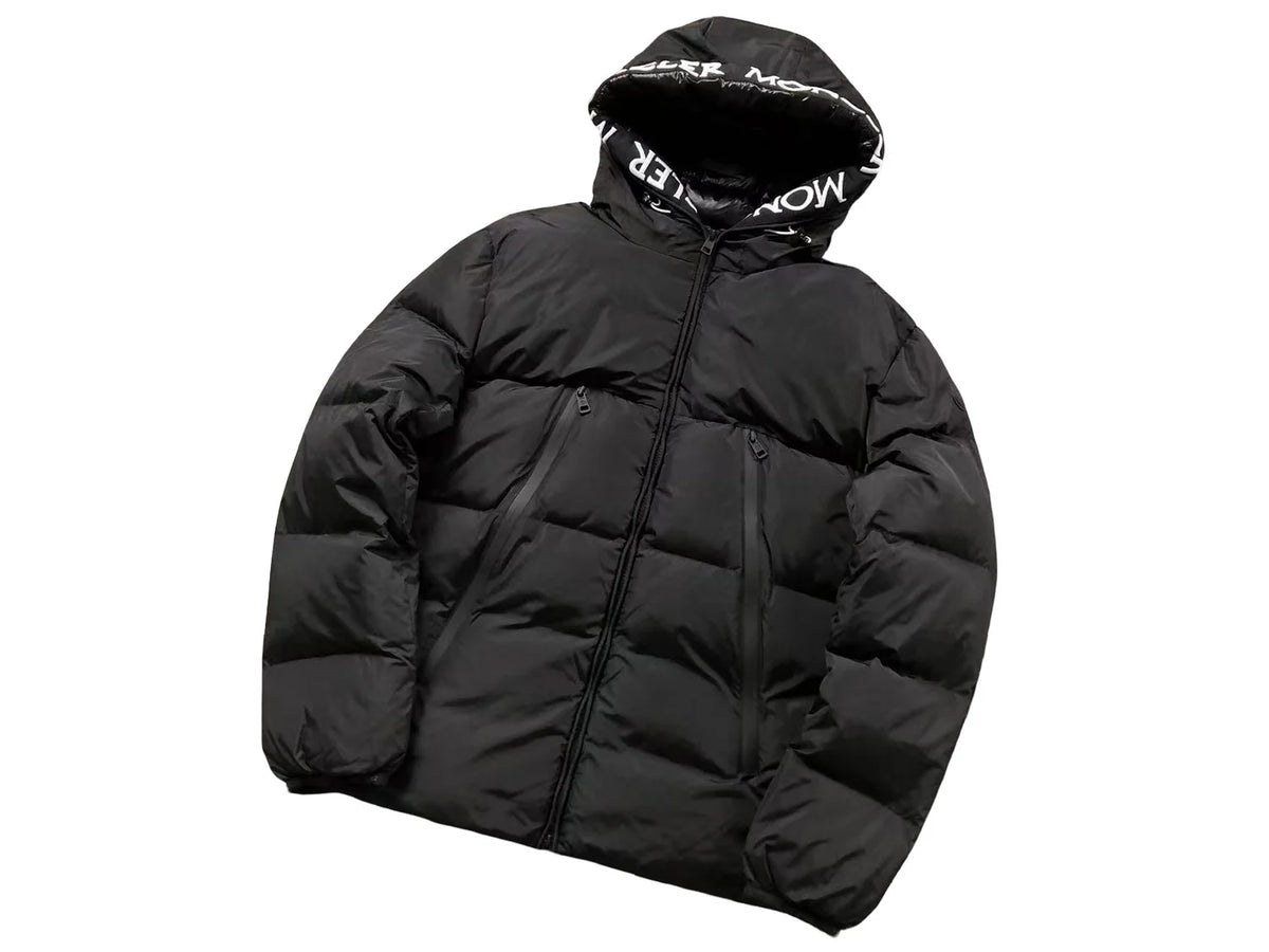 Moncler Black Filieres Hooded Down Jacket with Logo Hood Lining