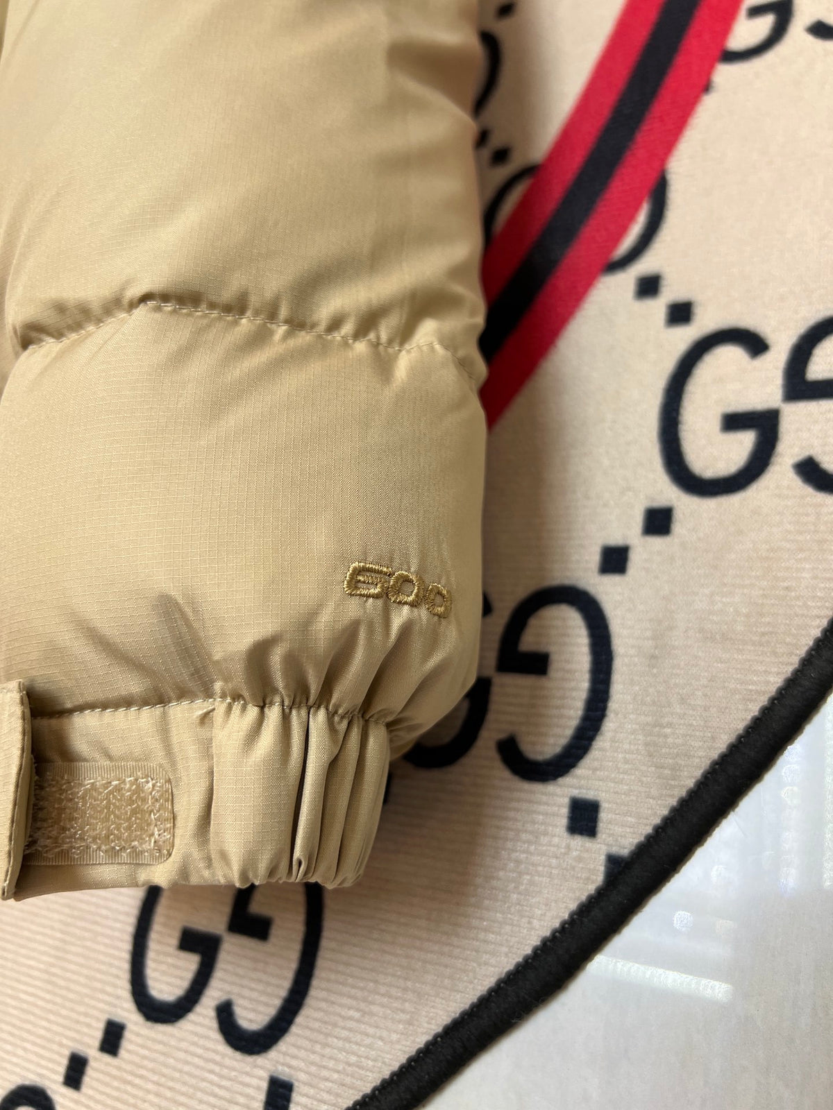 The North Face Khaki Nuptse 700-Fill Down Jacket with Tan Contrast Yoke