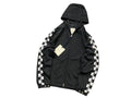 Moncler Black Hooded Windbreaker Jacket with Chevron Stripe Sleeves