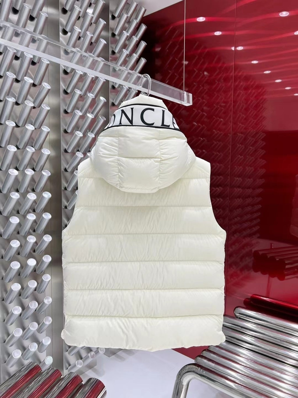 Moncler White Down Vest with Hood