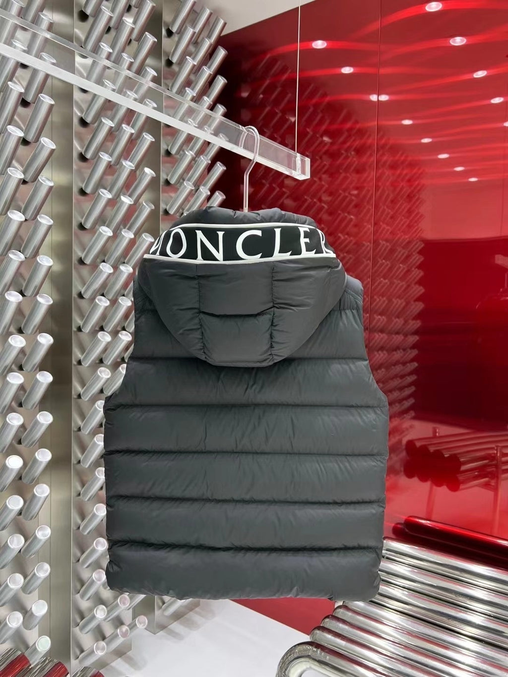 Moncler Charcoal Down Vest with Detachable Hood