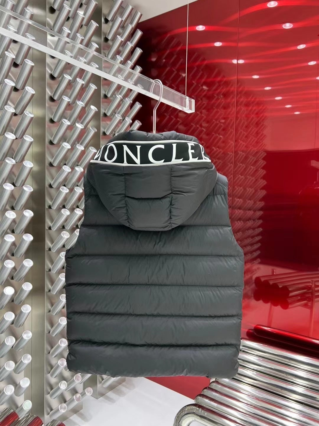 Moncler Charcoal Down Vest with Detachable Hood