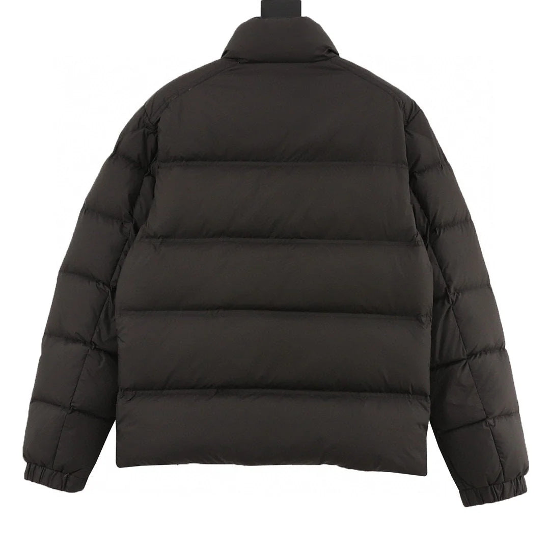 Moncler Black Stand-Collar Puffer Jacket with Contrast Chest Stripe